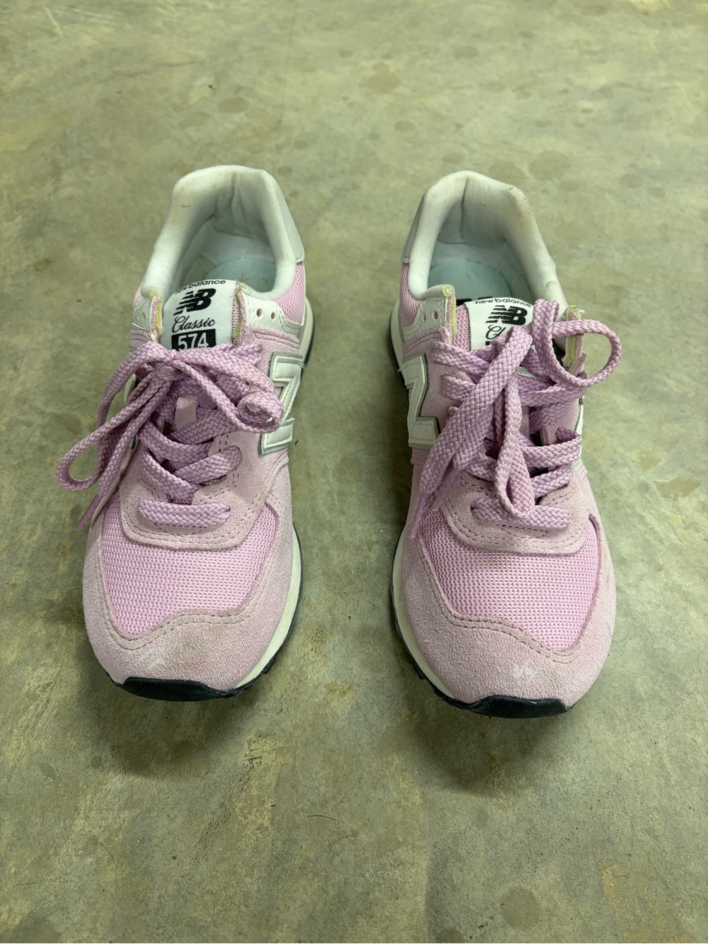 New Balance lilac and white 574 sneakers